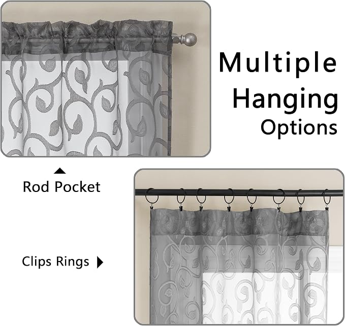 OWENIE Furman Sheer Charcoal Gray Curtains 84 inches Long - Image 3