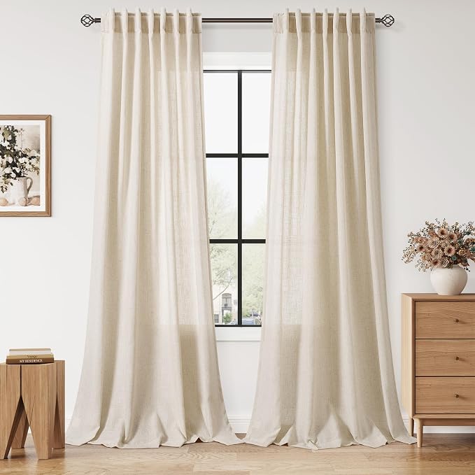 Linen Curtains for Living Room 90 Inches Long Modern Farmhouse Decor Light by Nanspring