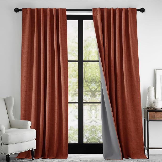 RYB HOME 100% Blackout Linen Textured Curtains 90 inches Long, Insulating - Image 2