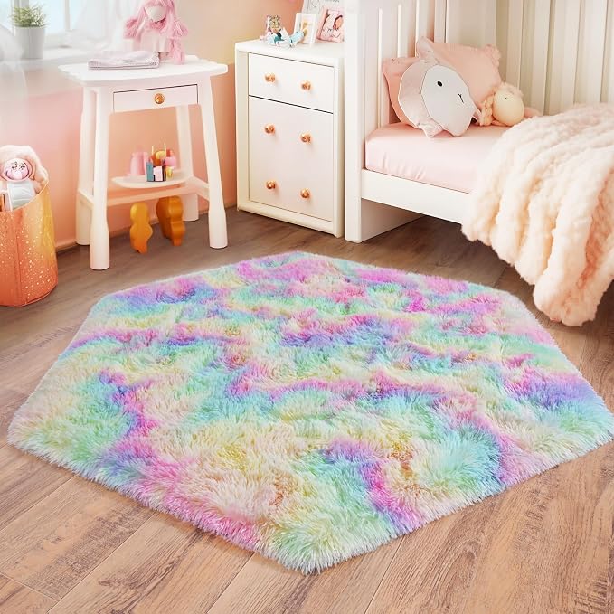 4x4.6 Feet Rainbow Hexagon Rugs - Image 3