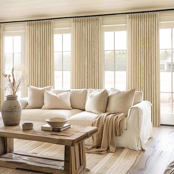 Topfinel 96 Inches Long Pinch Pleated Semi Sheer Curtains, Natural Linen - Image 7