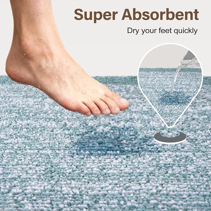 48x24 Long Bathroom Rugs Washable Non Slip, Dusty Blue Bath Mat - Image 7