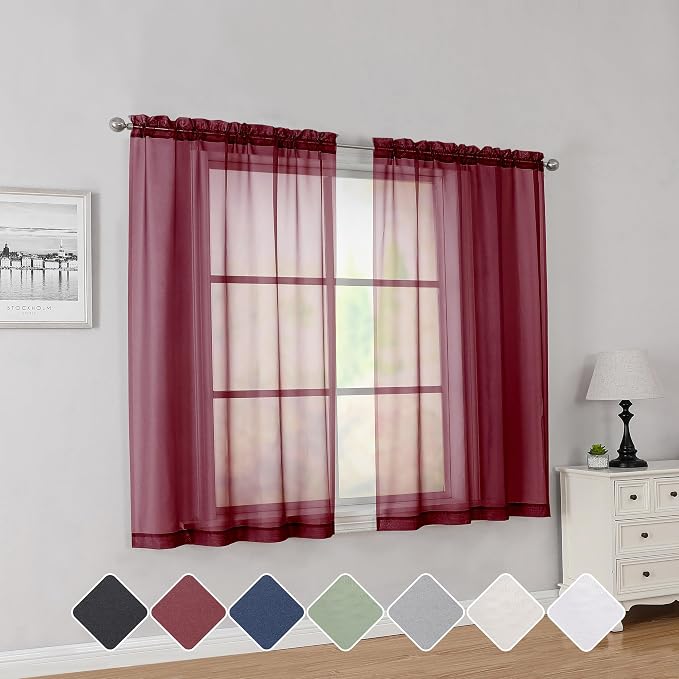 Simplebrand Red Short Sheer Curtains 45 Inch Length by Simplebrand