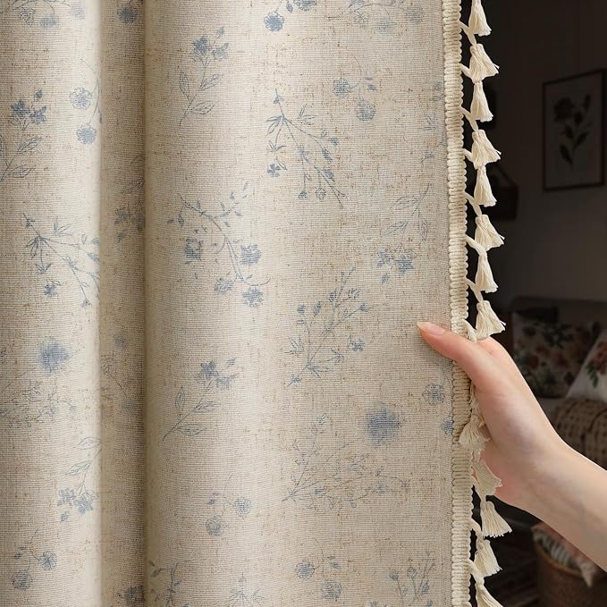 Boho Floral Spring 100% Blackout Curtains 84 Inch Length 2 Panels Set, Linen by Unknown