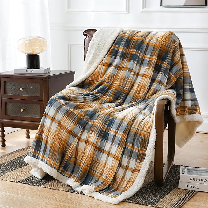 PU MEI Sherpa Blanket Queen Plaid Thick Bed Blanket, 80”*90” Super Soft Flannel by HOME