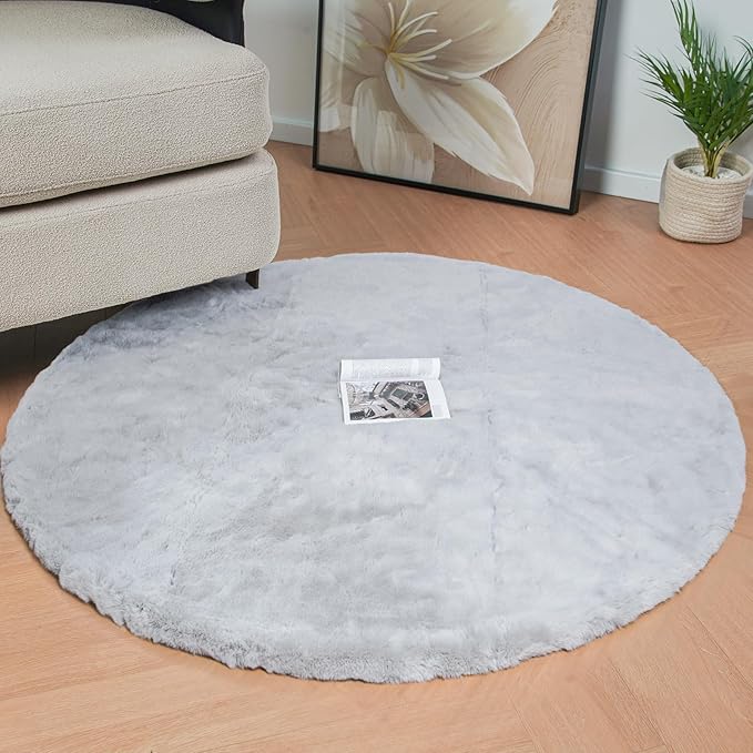 ORINOVA Round Furry Rugs for Living Room Faux Rabbit Fluffy Fur Rug for Bedroom by ORINOVA