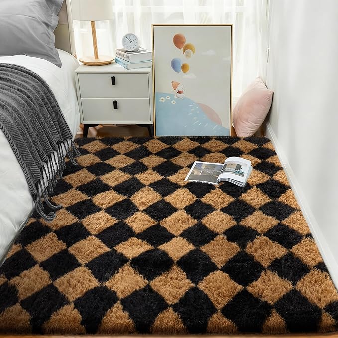 Ophanie Checkered Black & Beige Rhombus Rugs - Image 5