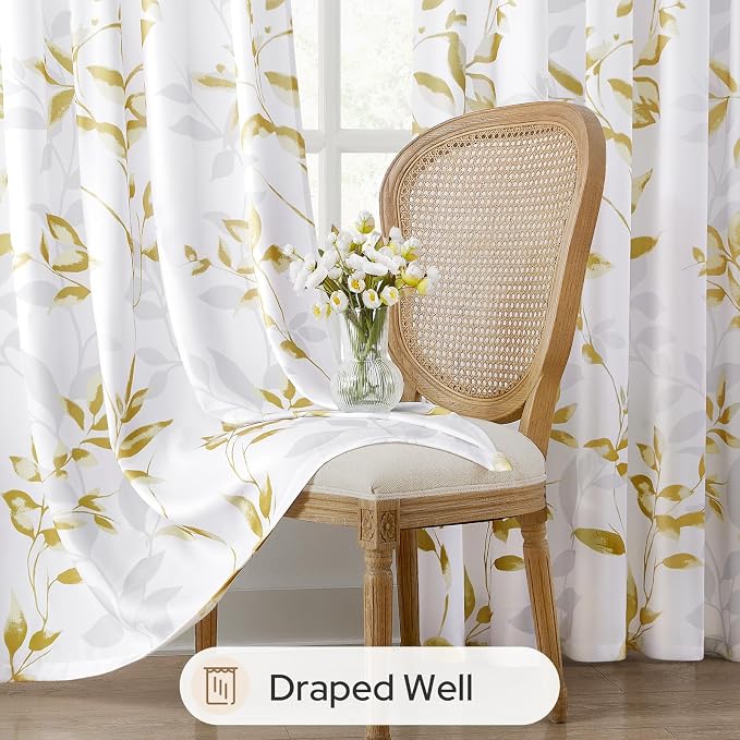HOMEIDEAS Non-See-Through Gold and White Privacy Sheer Curtains 52 X 63 Inch - Image 4