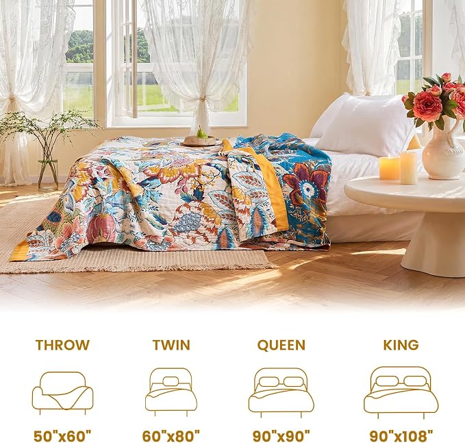 MSGKV Boho Throw Blanket 60"x80" Floral Cotton Blanket - Image 5