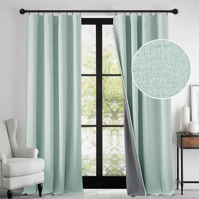 RYB HOME 100% Blackout Linen Textured Curtains 108 inches Long, Thermal by RYBHOME