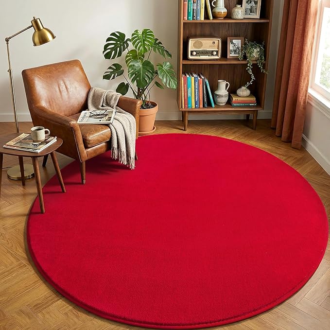 Amearea Red Round Area Rugs 5ft Washable Circle Rugs - Image 6