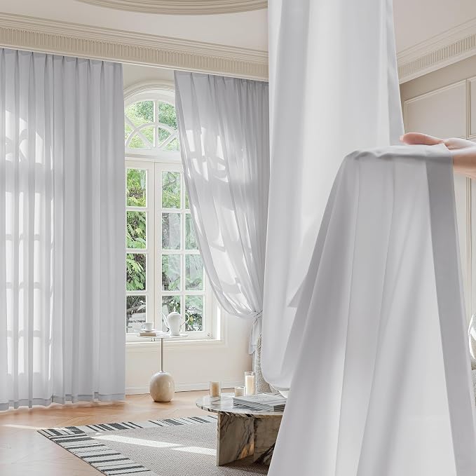 FMFUNCTEX Sheer Non-See-Through Grey Curtains - Image 9