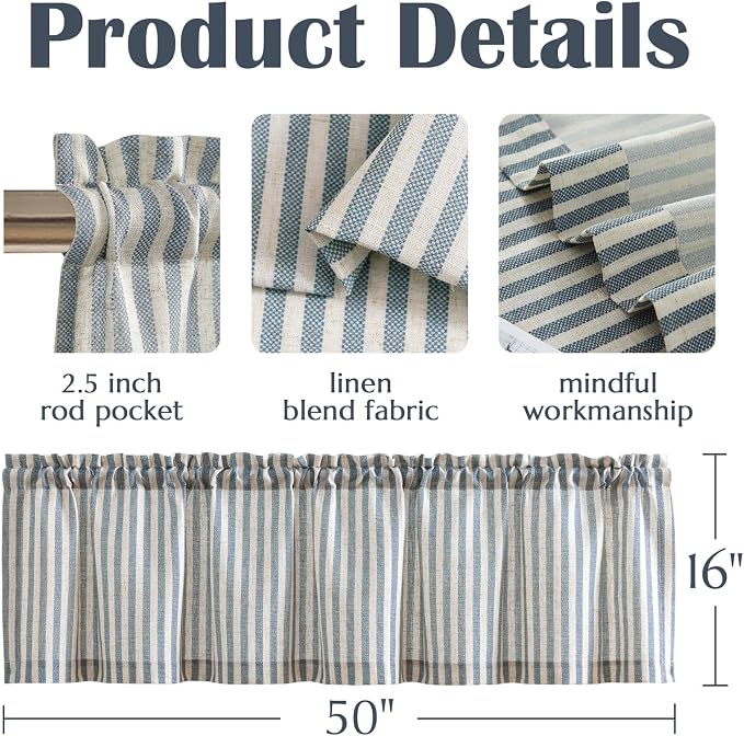 jinchan Valance Curtain Linen Textured Striped Window Curtain - Image 7