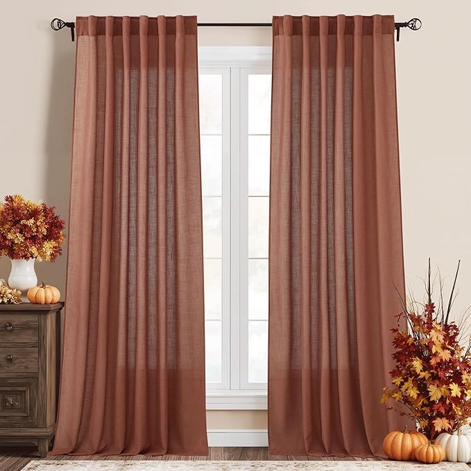 RYB HOME Flax Linen Blend Curtains 90 inches Long by RYBHOME