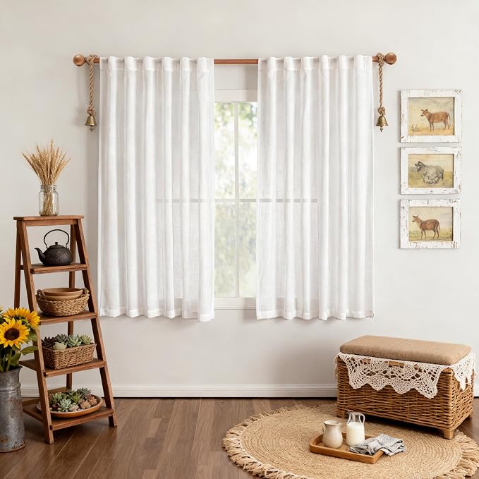 MYSKY HOME Short Curtains for Bedroom Small Windows, Light Filtering Sheer - Image 2