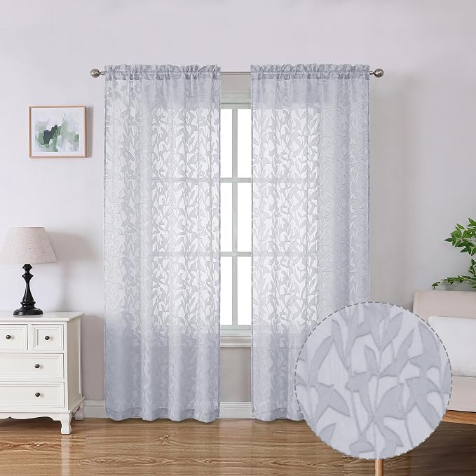 Lecloud Leia Light Grey Sheer Curtains 72 Inch Length 2 Panels, Airy & by Lecloud