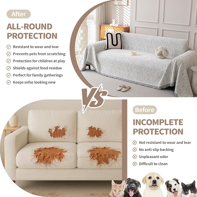 Couch Cover for Dogs, Boho Sofa Covers for 3 Cushion Couch, Chenille Slipcover - Image 3