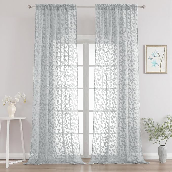 Chyhomenyc Extra Long Light Grey Sheer Curtains 108 Inch Length 2 Panels Set by Chyhomenyc