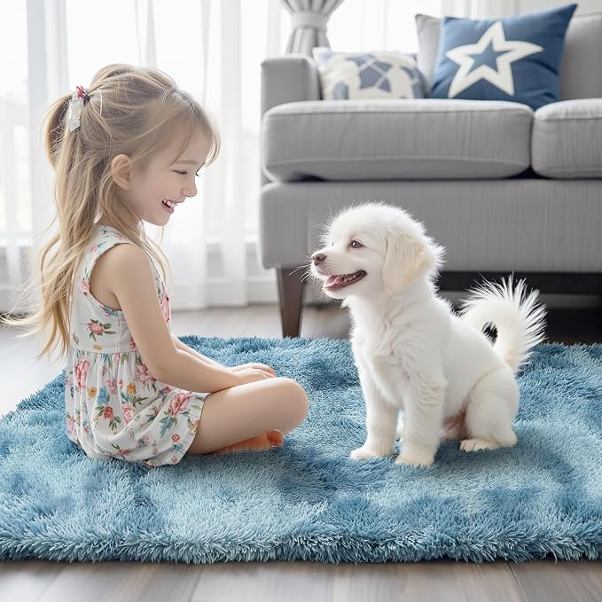 Small Rug Throw Rugs for Bedroom, Mini Area Rug, Fluffy Blue Carpet, Affordable - Image 3