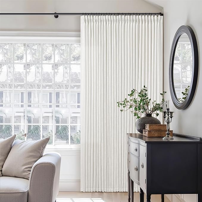Beige White Pinch Pleat Semi Sheer Linen Curtain W70xL120 1 Panel | Light - Image 7