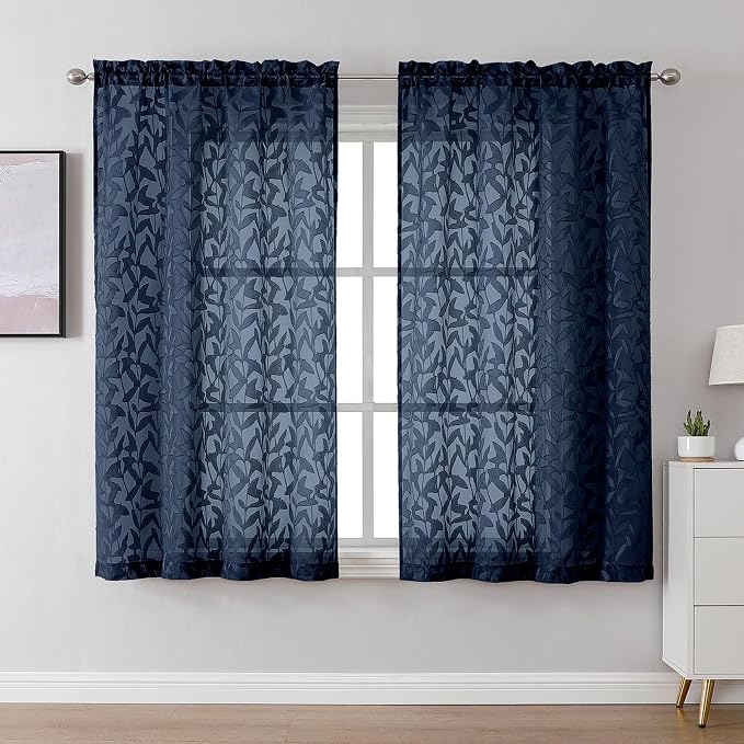 Lecloud Leia Navy Blue Sheer Curtains 54 Inch Length 2 Pcs, Rod Pockets Bedroom by Lecloud