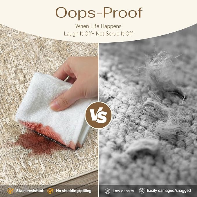2x6 Washable Runner Rug for Hallway Kitchen Vintage Beige Non Slip Low Pile - Image 7