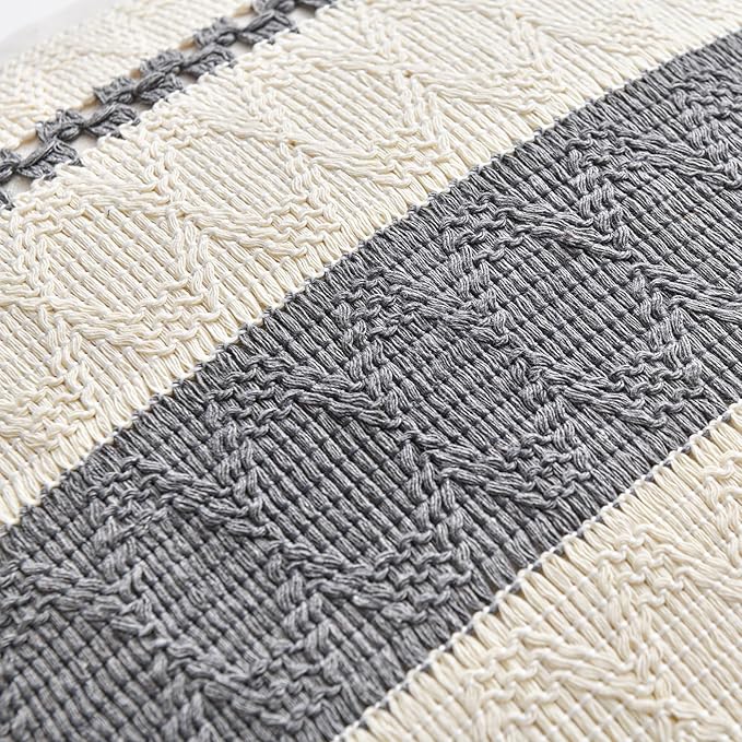 Fancy Homi Set of 1 Neutral Grey Farmhouse Lumbar Decorative Throw Pillow - Image 4