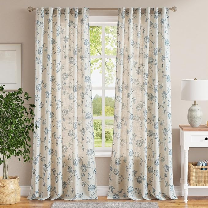 jinchan Linen Curtains Floral Curtains 96 Inch Length - Image 2