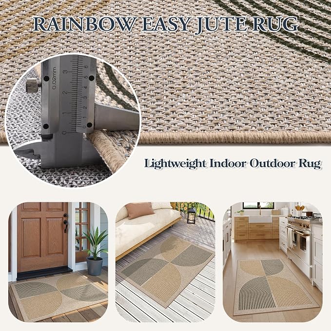 Lahome Enfys Rainbow Front Door Mat, Farmhouse Neutral Non Slip Non Shedding - Image 4