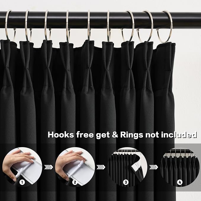 80 Inch Wide Black Pinch Pleated Curtains 80 x 132, Thermal Insulated Noise - Image 2