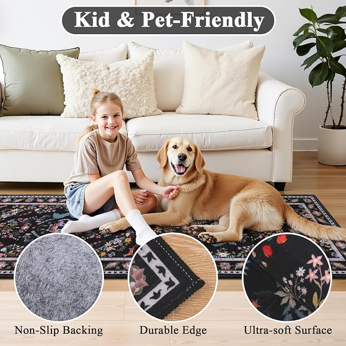 HEBE Washable Hallway Runner Rug 2'x 6' Non Slip Kitchen Rugs Runner, Low Pile - Image 6