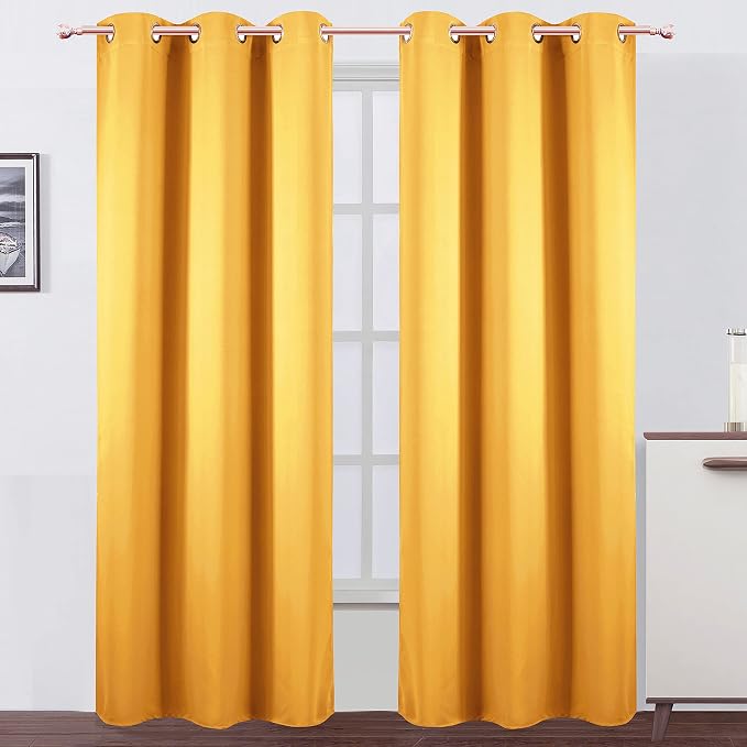 Yellow Thermal Blackout Curtains/38 x 84 Inch/Set of 2 Panels Room Darkening by Lemomo