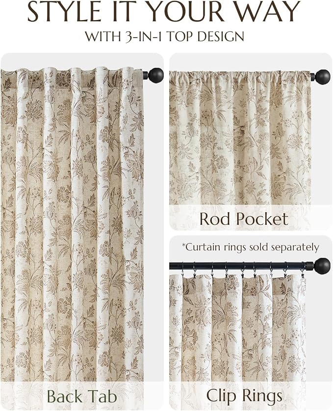 jinchan Lined Linen Floral Curtains - Image 5