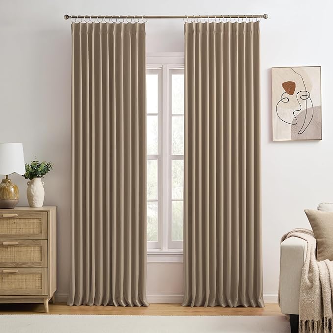 Cappuccino Pinch Pleated 72 Inch Wide Curtains 72 x 84, Thermal Insulated Noise by KEQIAOSUOCAI