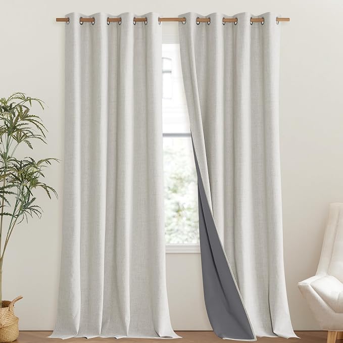 NICETOWN Snowbound Vintage Linen 100% Blackout Curtains - Image 2
