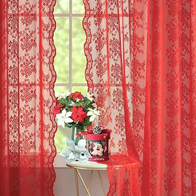 YJ YANJUN Vintage Lace Curtains 90 Inches Long 2 Panels by YJYANJUN