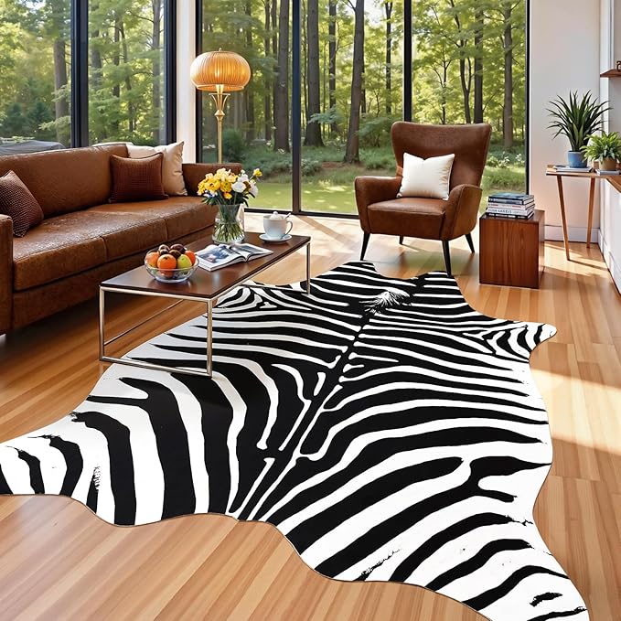 AROGAN Premium Faux Zebra Hide Rug 4.6 x 5.2 Feet, Sturdy and Large Size Bear - Image 3