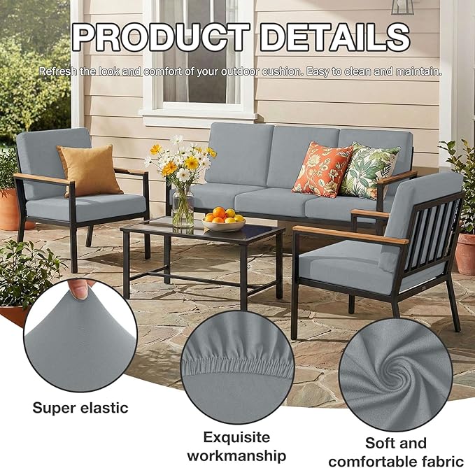 hyha 14Pcs Patio Cushion Covers, Stretch Outdoor Couch Cushion Covers - Image 3