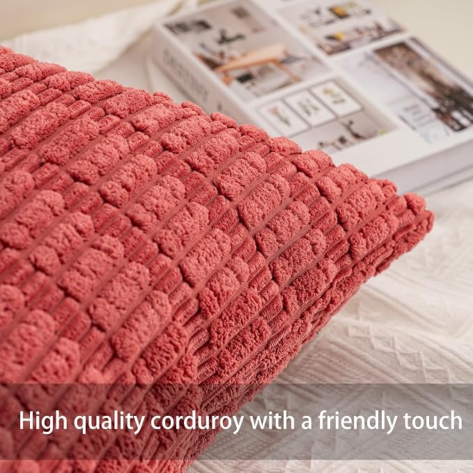 Pack of 2 Corduroy Decorative Throw Pillow Covers 22x22 Inch Soft Striped - Image 2