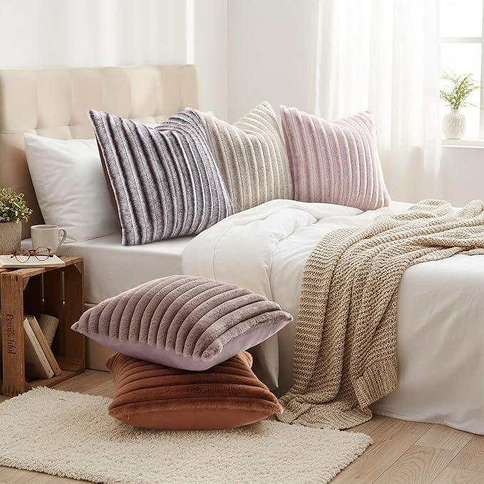 decorUhome Cozy Faux Fur Throw Pillow Covers 22x22 Set of 2 Decorative Soft - Image 6