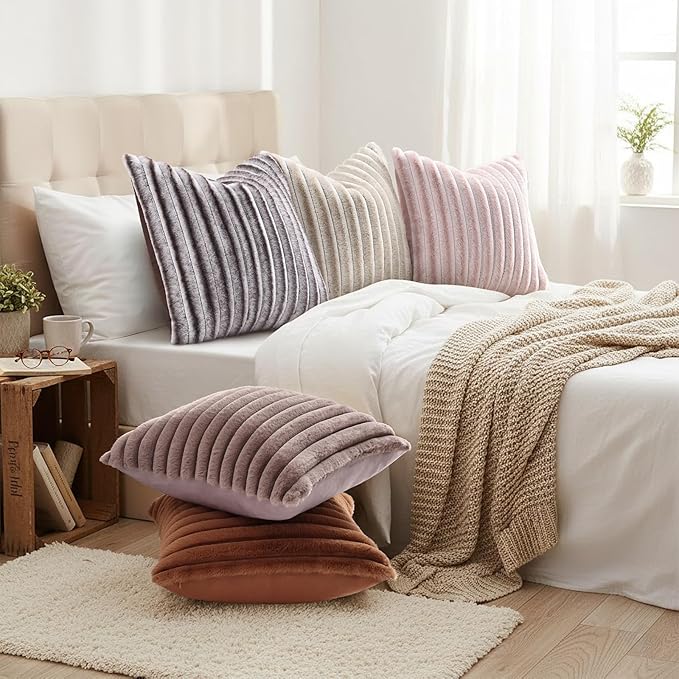 decorUhome Summer Cozy Faux Fur Throw Pillow Covers 24x24 Set of 2 Decorative - Image 6