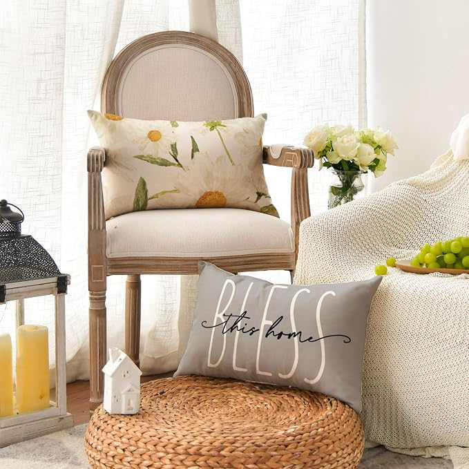 AVOIN colorlife Home Sweet Home Spring Summer Flowers Throw Pillow Covers - Image 3