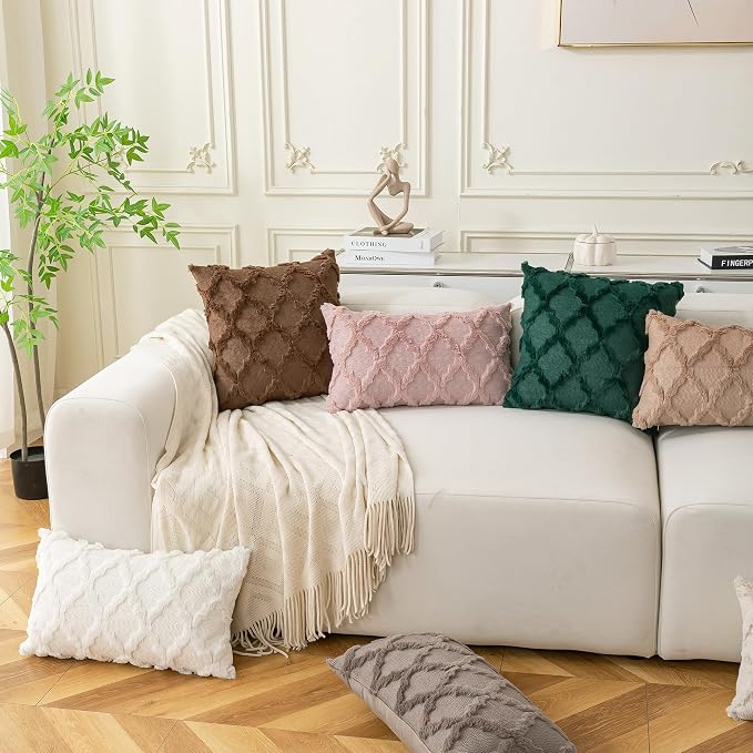 Set of 2 Soft Moroccan Throw Pillow Covers 16x16 Inch Plush Boho Decorative - Image 2
