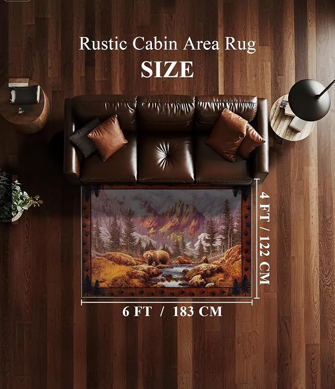 YIHOUSE Rustic Cabin Area Rug for Bedroom 4x6, Machine Washable Forest Bear Rug - Image 2