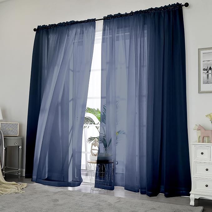 OWENIE Blue Sheer Curtains, Sheer Curtains 84 inch Length 2 Panels Set by OWENIE