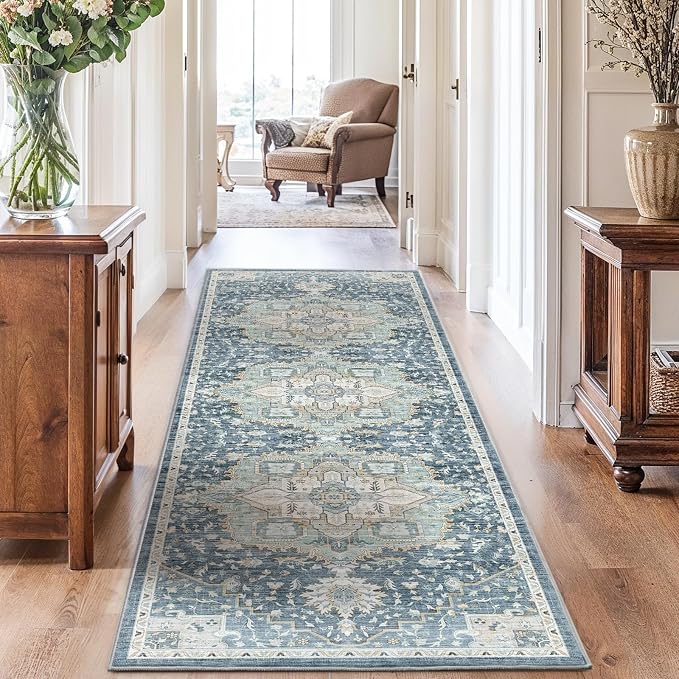 AMADA HOMEFURNISHING 2'6"x10' Washable Area Rug, Low-Profile Entryway Rug by AMADAHOMEFURNISHING