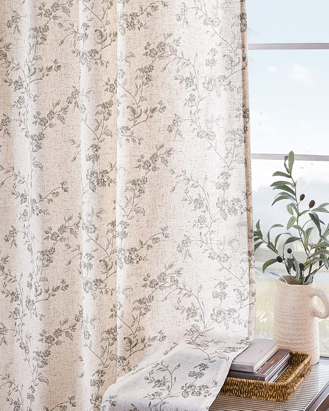 Lazzzy Floral Linen Curtains Farmhouse Extra Long Curtain - Image 8