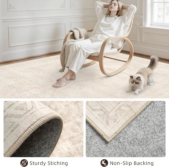 6x9 Area Rugs for Living Room: Vintage Boho Neutral Washable Rug Indoor Soft - Image 4