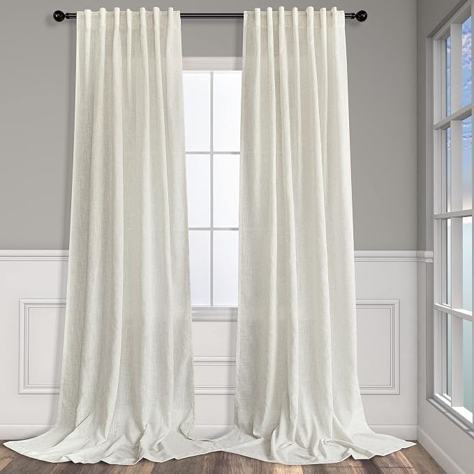 Pitalk Natural Linen Blend Back Tab Sheer Curtains 90 Inches Long by Pitalk