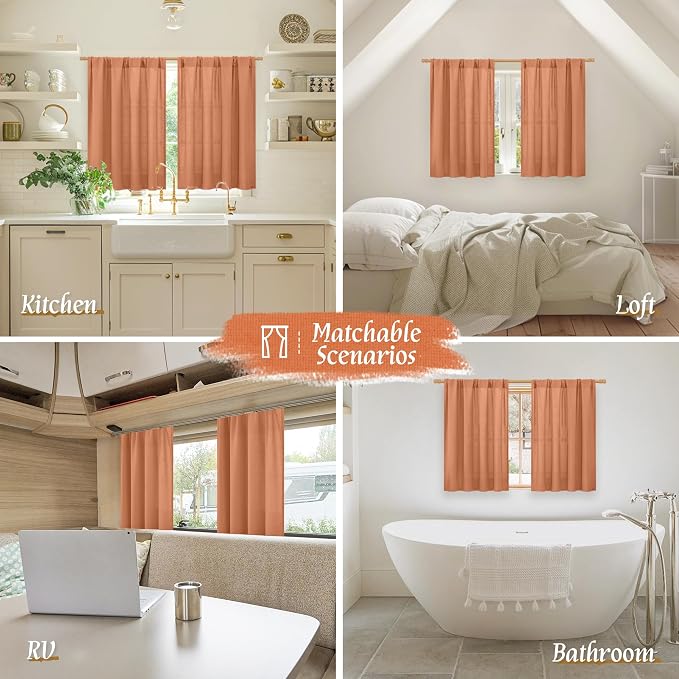 LAMIT Terracotta 48 Inch Linen Curtains - Image 6